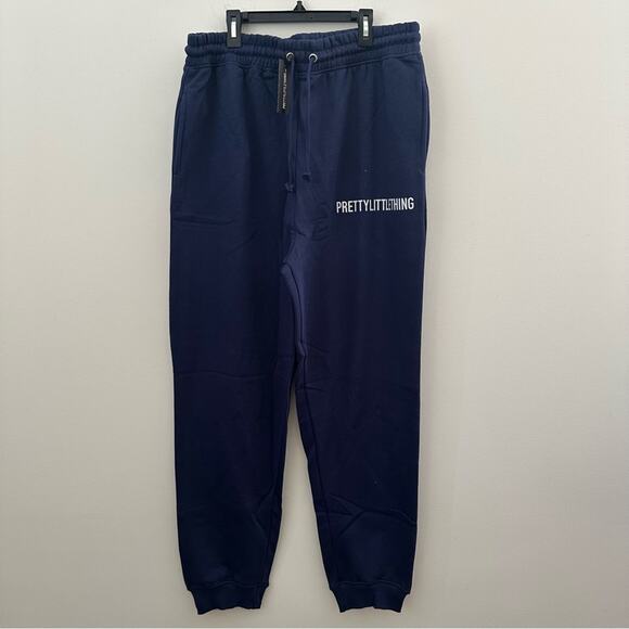 PrettyLittleThing High Waisted Cuffed Navy Joggers Large NWT - Picture 1 of 6